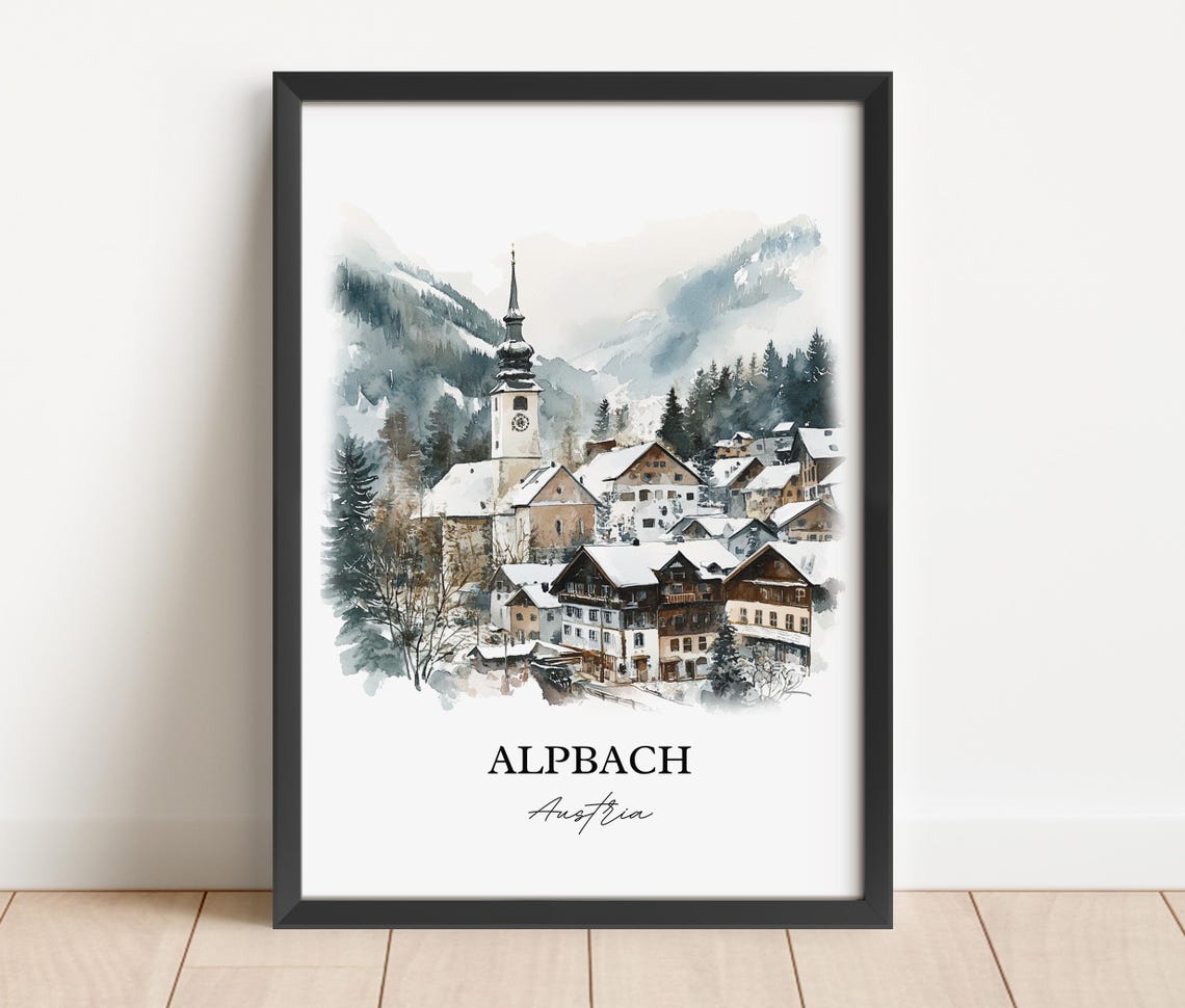 Alpbach Austria Watercolor Snowy Alpine Village Church Winter Poster - Image 3