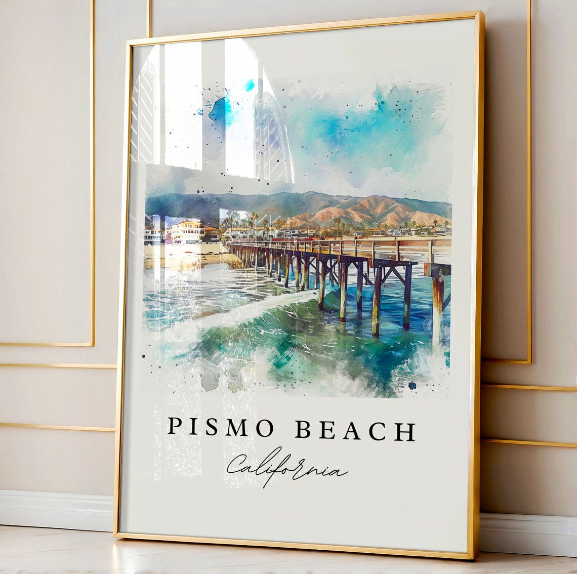 Pismo Beach California Pier Surf Watercolor Coastal Travel Art Poster - Image 4