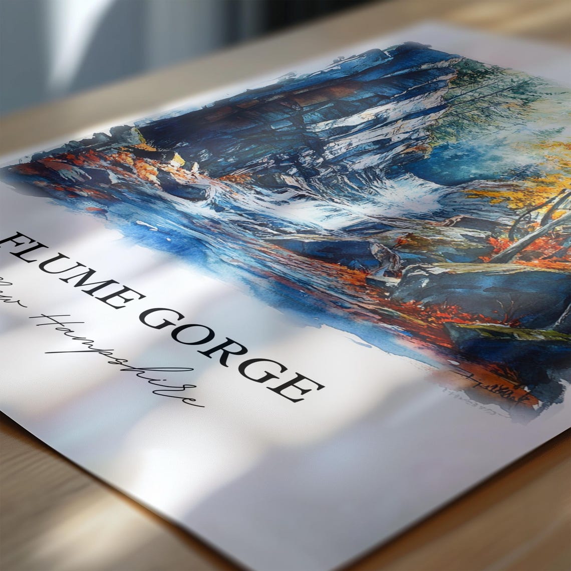 Flume Gorge New Hampshire Waterfall Autumn Watercolor Poster - Image 6