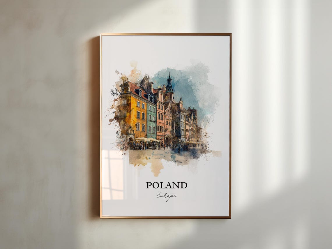 Poland Colorful Historic Old Market Square Watercolor Poster - Image 4
