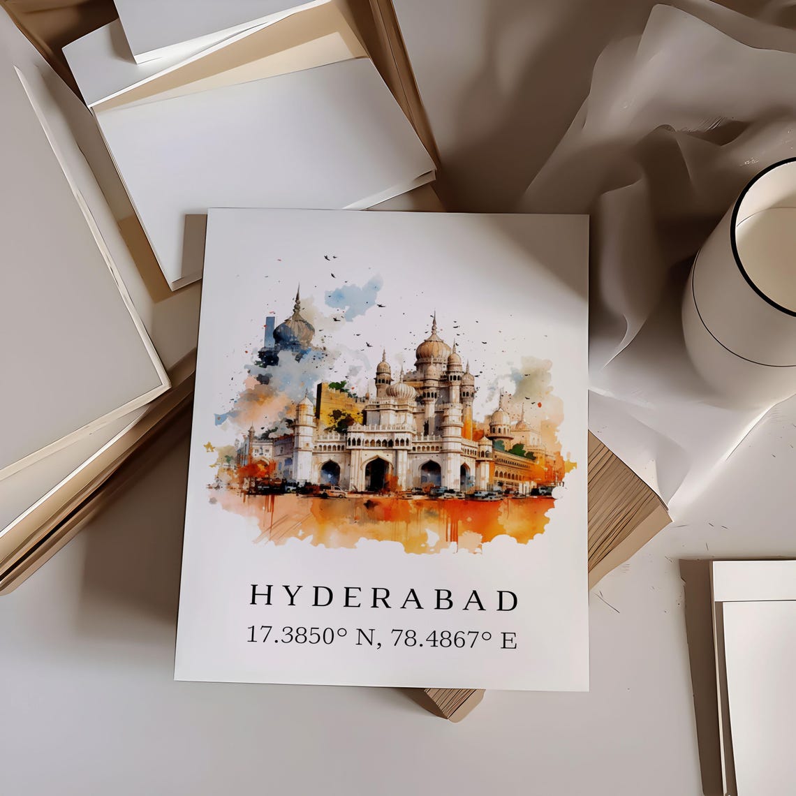 Hyderabad India Watercolor Domed Monument Coordinates Poster - Image 5