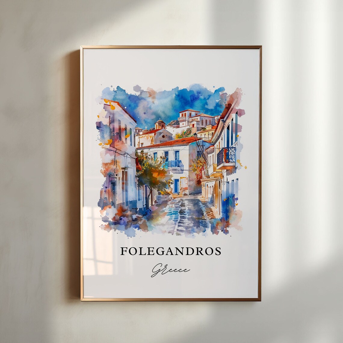 Folegandros Greece Whitewashed Island Street Watercolor Poster