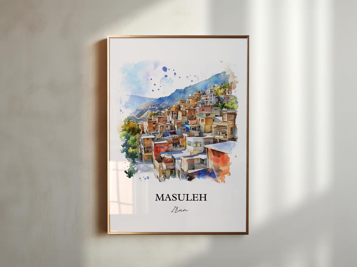 Masuleh Iran Watercolor Stepped Mountain Village Architecture Poster - Image 4