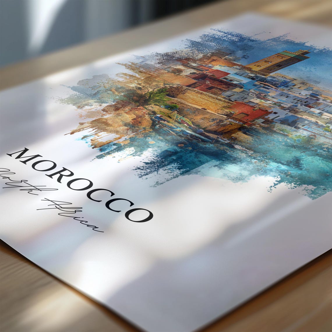 Morocco North Africa Ancient Minaret Old Town Watercolor Poster - Image 6