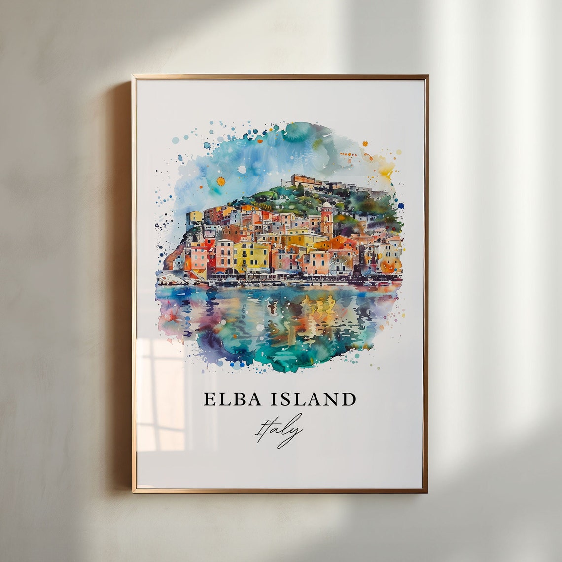 Elba Island Italy Watercolor Colorful Harbor Town Sparkling Poster