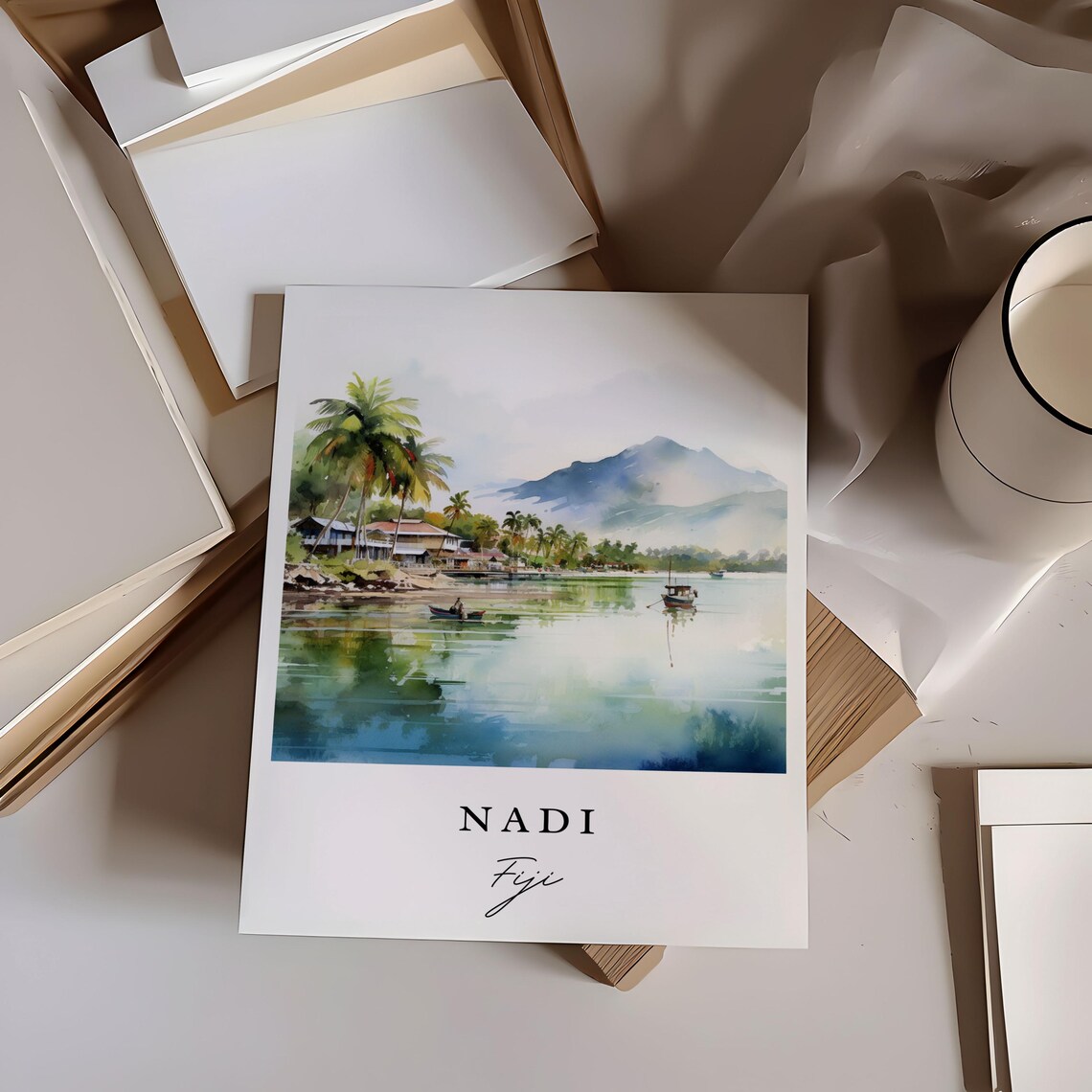 Nadi Fiji Watercolor Coastal Village Tropical Island Travel Poster - Image 6
