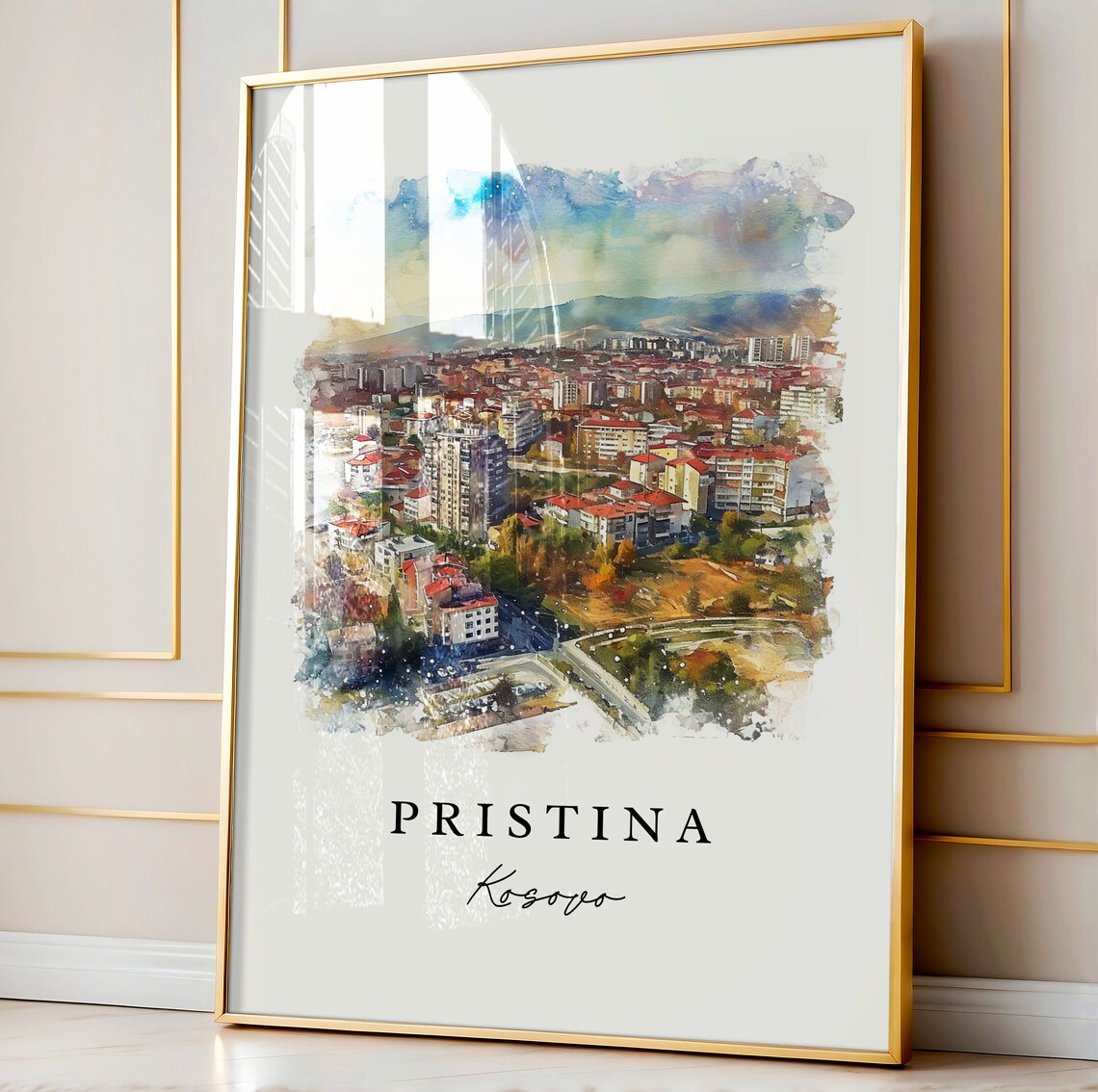 Pristina Kosovo Watercolor City Panorama Travel Souvenir Poster - Image 4