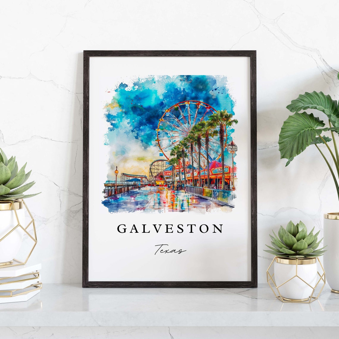 Galveston TX Travel Poster, Custom Text Art Print - Image 3