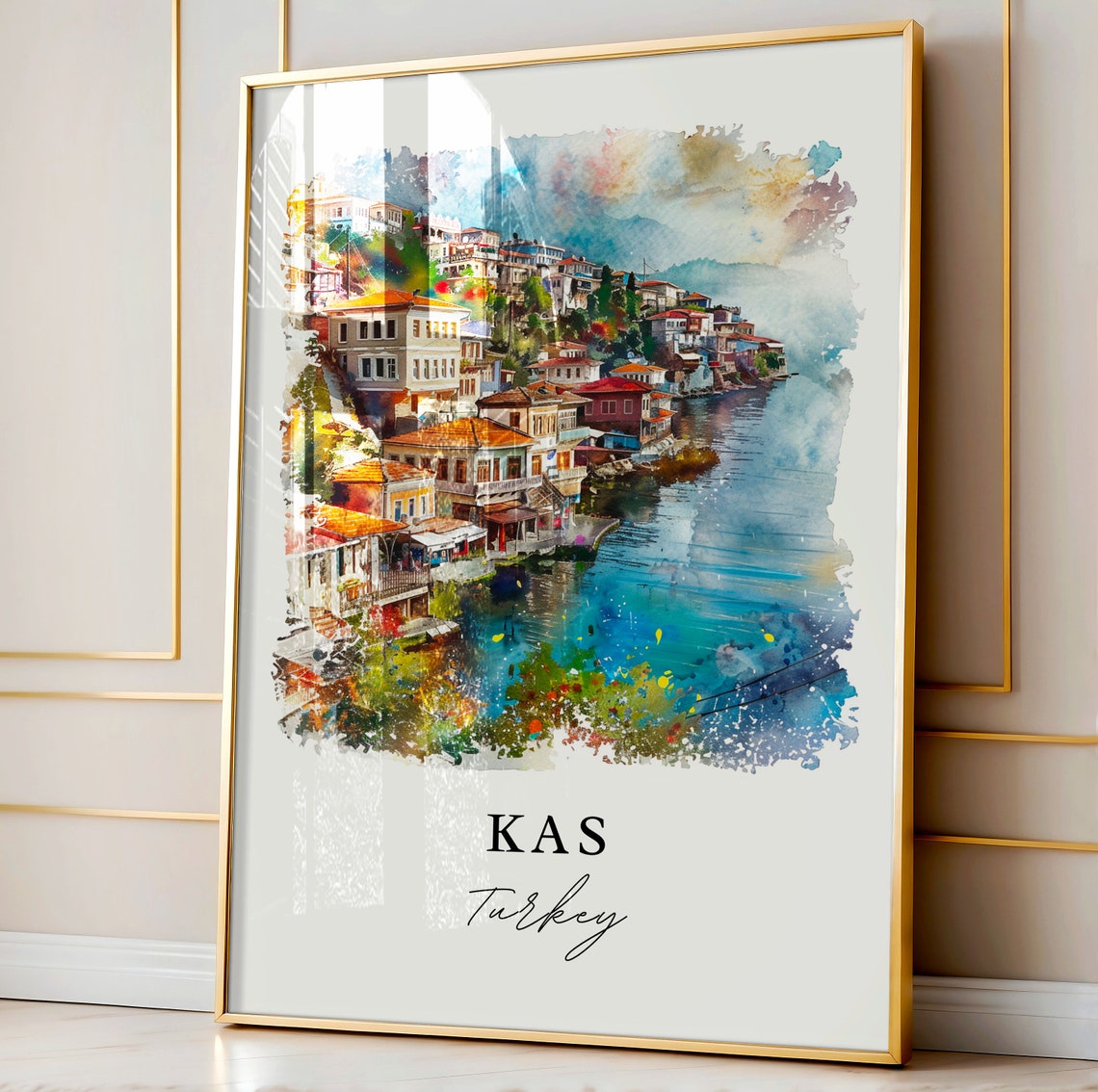 Kas Turkey Watercolor Mediterranean Coastal Town Seaside Poster - Image 4
