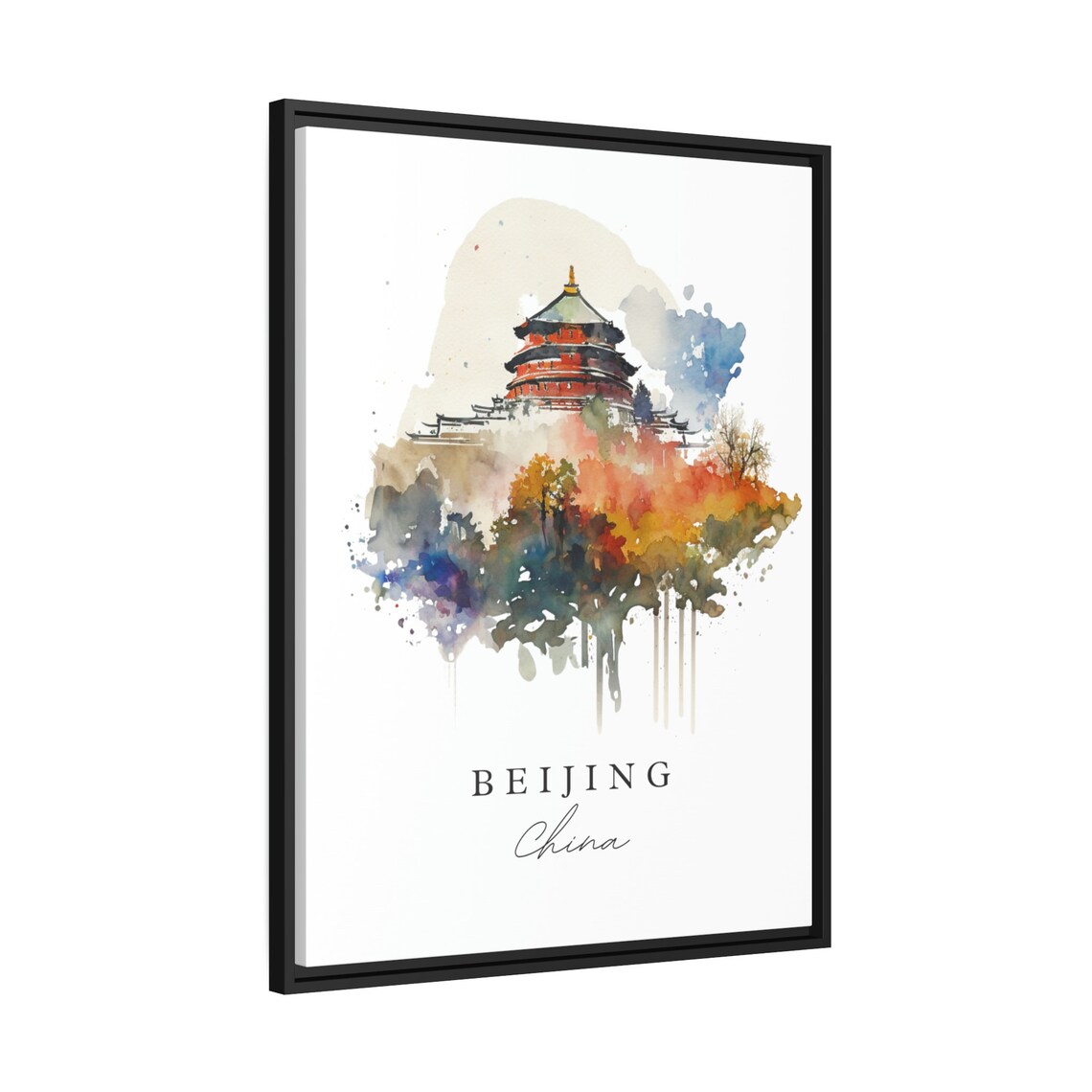 Beijing China Temple of Heaven Autumn Watercolor Travel Poster - Image 2