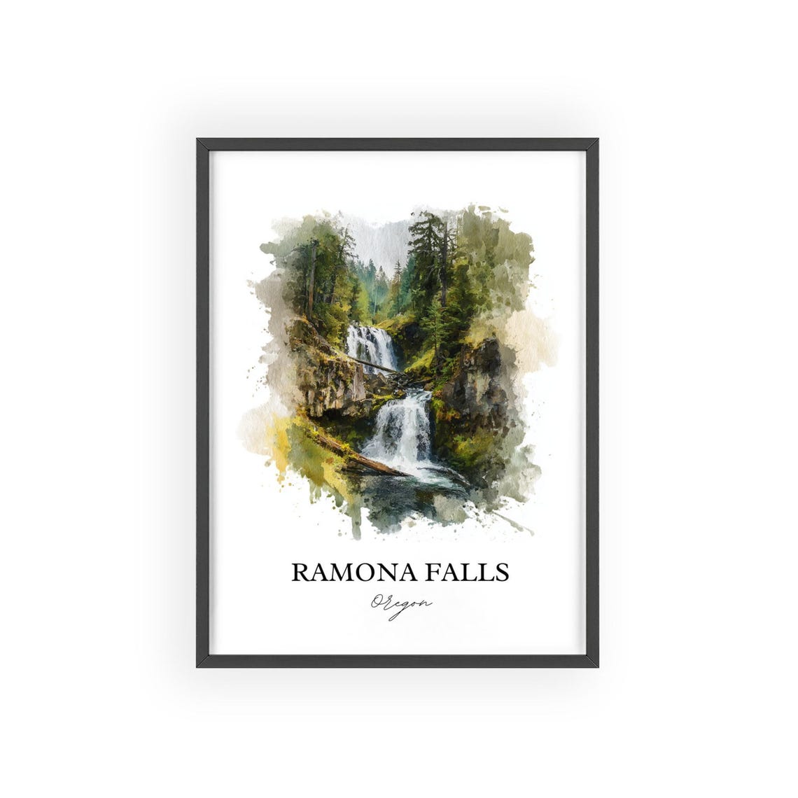 Ramona Falls Oregon Mount Hood Forest Waterfall Watercolor Poster - Image 2