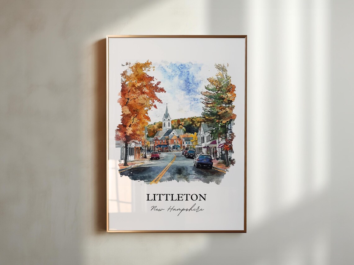 Littleton New Hampshire Main Street Autumn Watercolor Travel Poster - Image 5