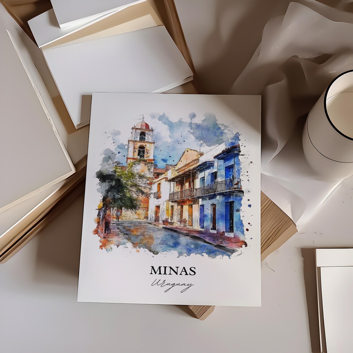 Minas Uruguay Watercolor Colonial Old Town Street Scene Poster - Image 4