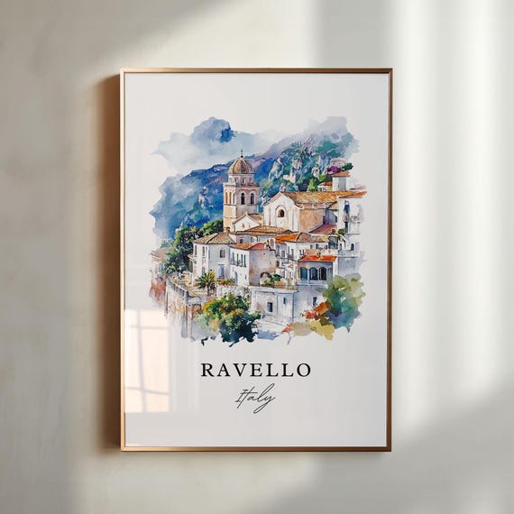Ravello Italy Watercolor Travel Poster, Amalfi Coast