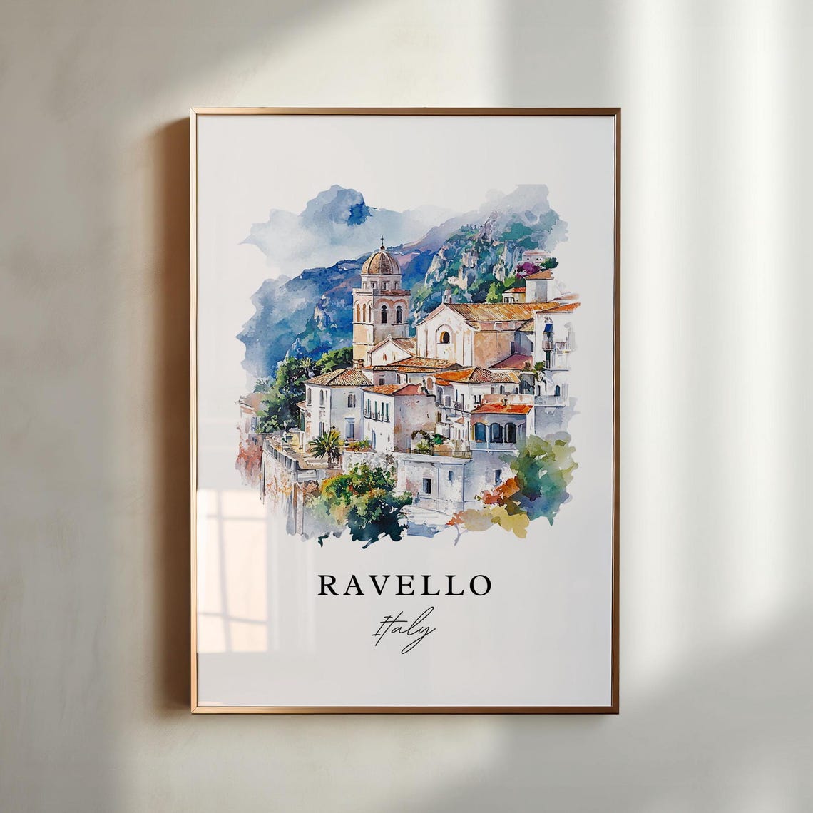 Ravello Italy Watercolor Travel Poster, Amalfi Coast