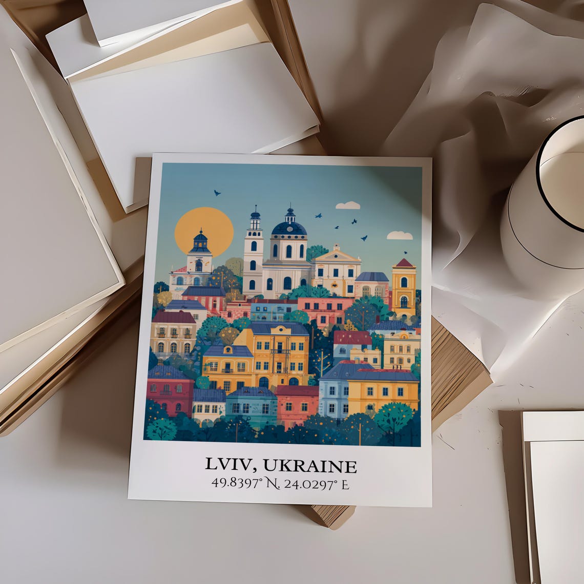 Lviv Ukraine Old Town Church Domes Sunset Retro Travel Poster - Image 6