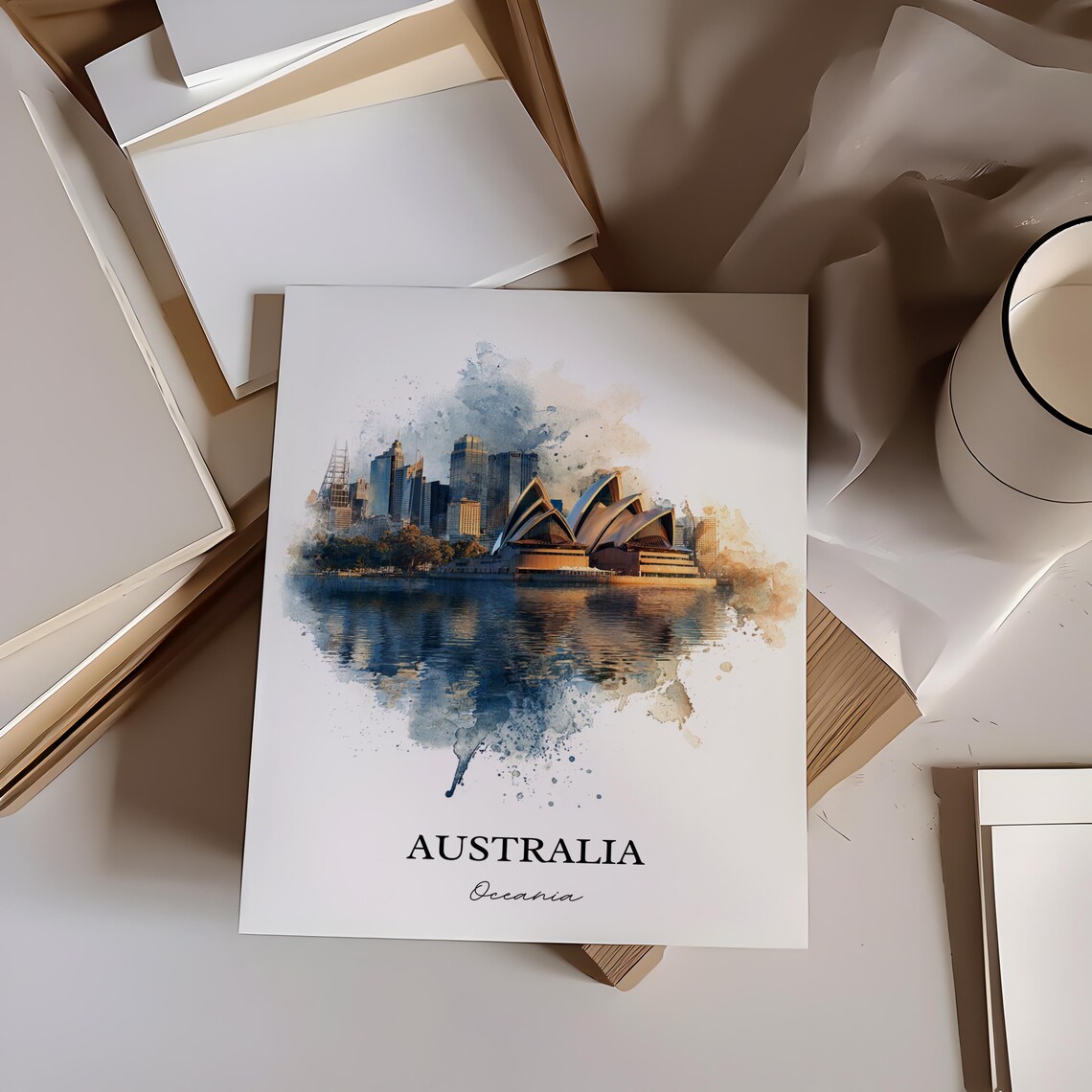 Sydney Opera House Watercolor Harbor Australia Travel Art Print - Image 2