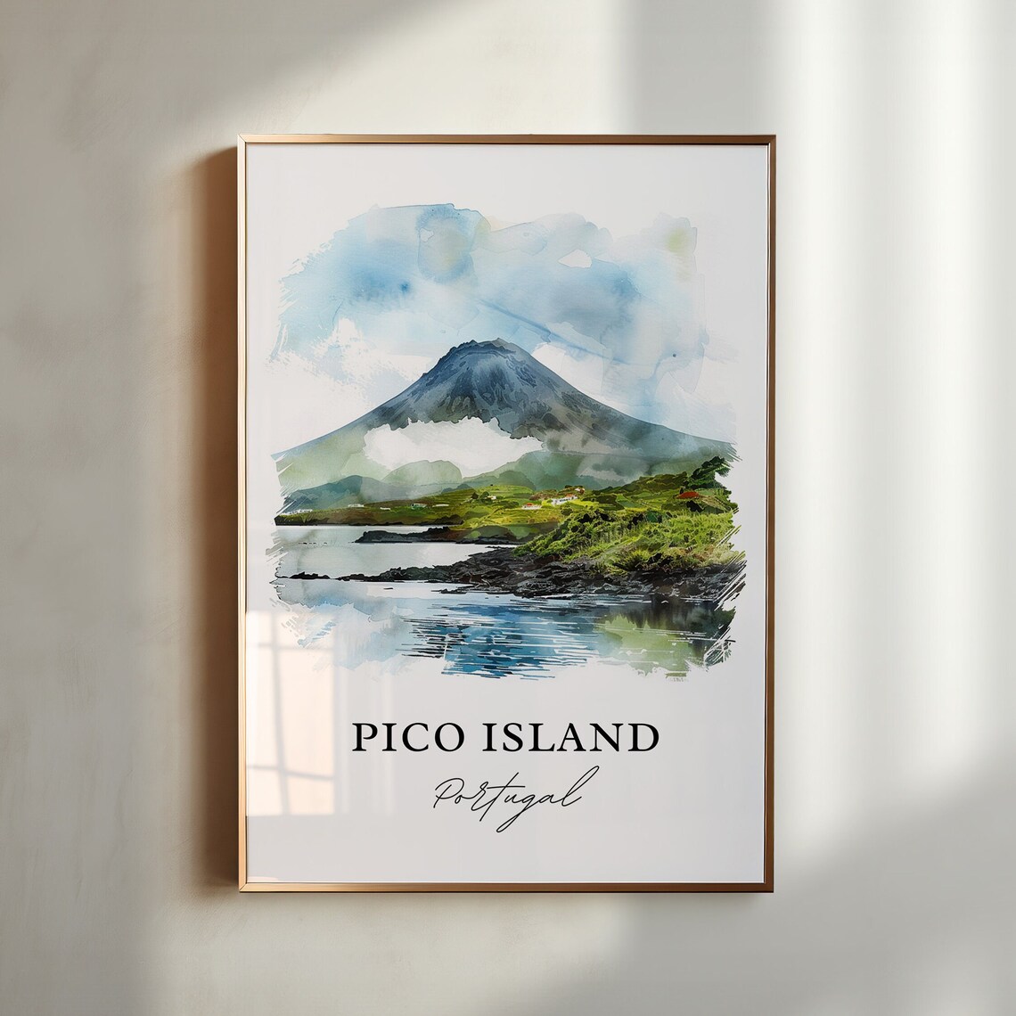 Pico Island Azores Portugal Mount Pico Volcano Watercolor Poster