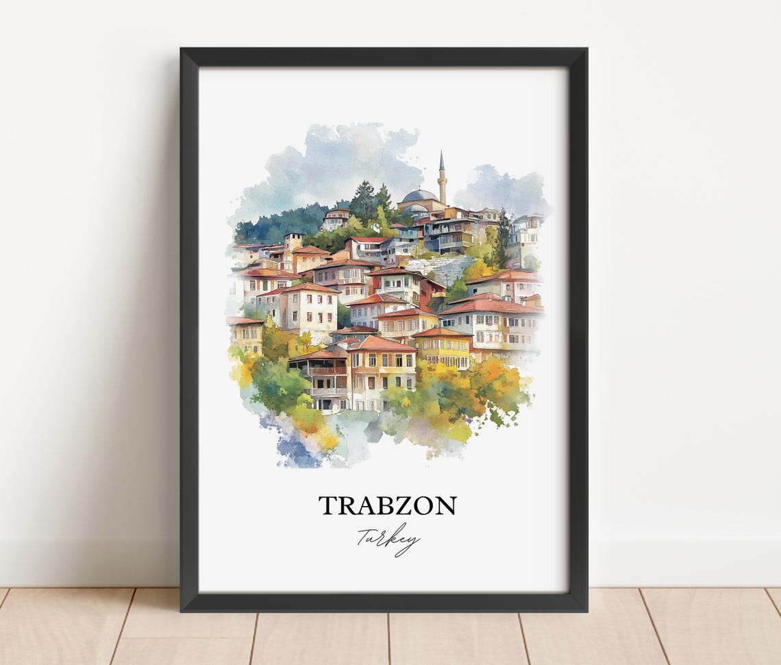 Trabzon Turkey Watercolor Old Town Hillside Houses Travel Poster - Image 2