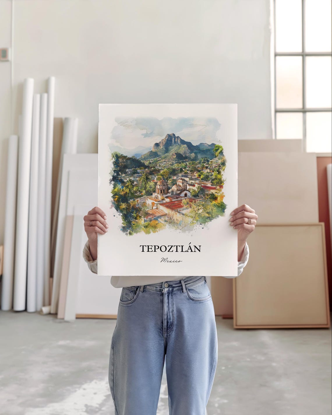 Tepoztlan Mexico Tepozteco Mountain Church Watercolor Scenic Poster - Image 4