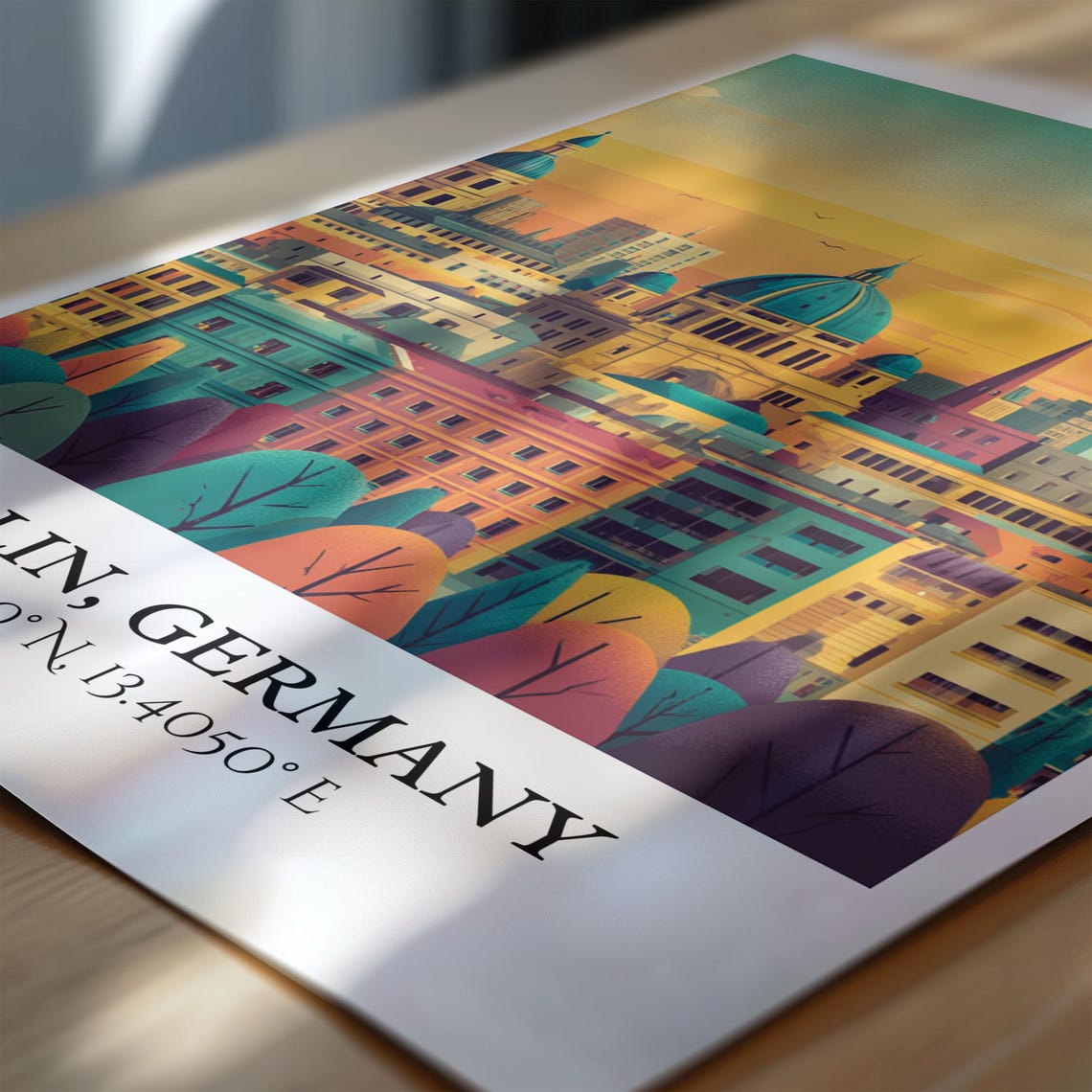 Berlin Germany TV Tower Cathedral Dome Sunset Retro Travel Art Poster - Image 6