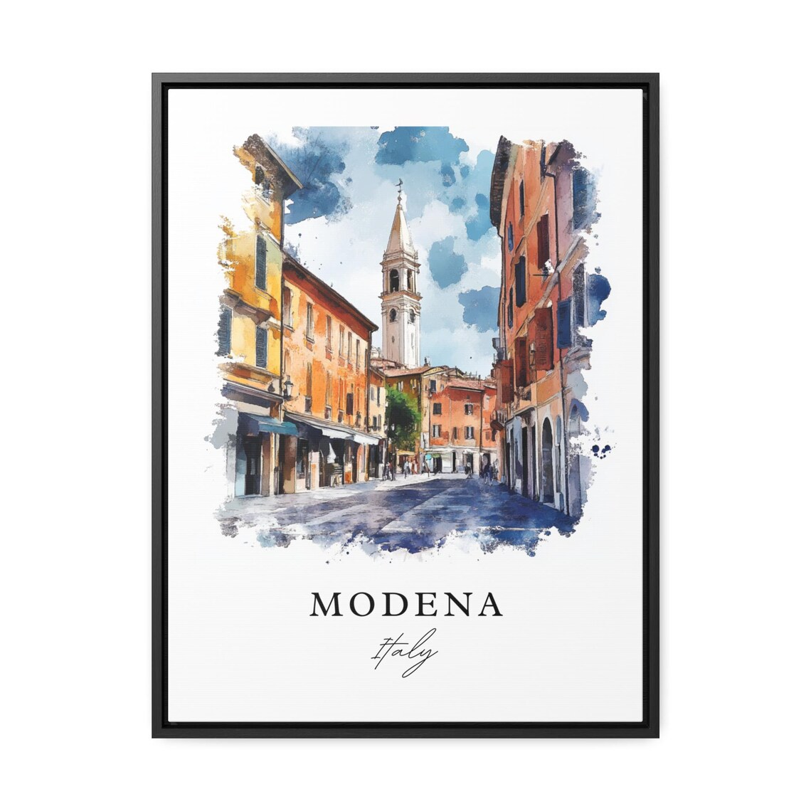 Modena Italy Historic Old Street Bell Watercolor Travel Poster - Image 3