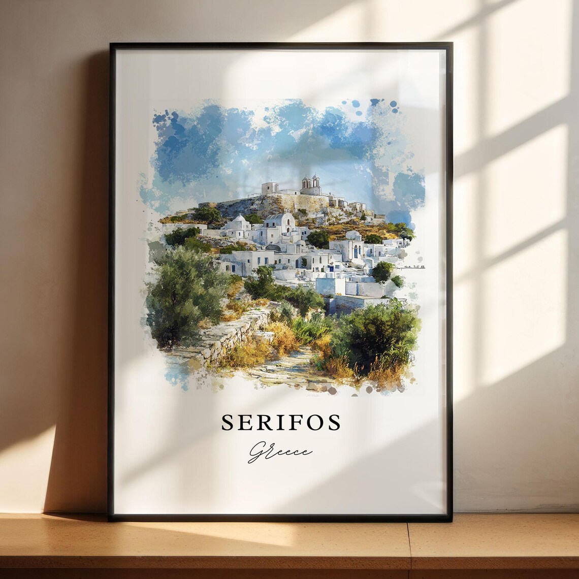 Serifos Greece Cyclades Island Village Watercolor Travel Poster - Image 4