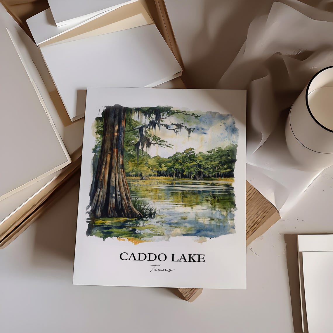 Caddo Lake Texas Watercolor Cypress Swamp Spanish Moss Scene Poster - Image 2
