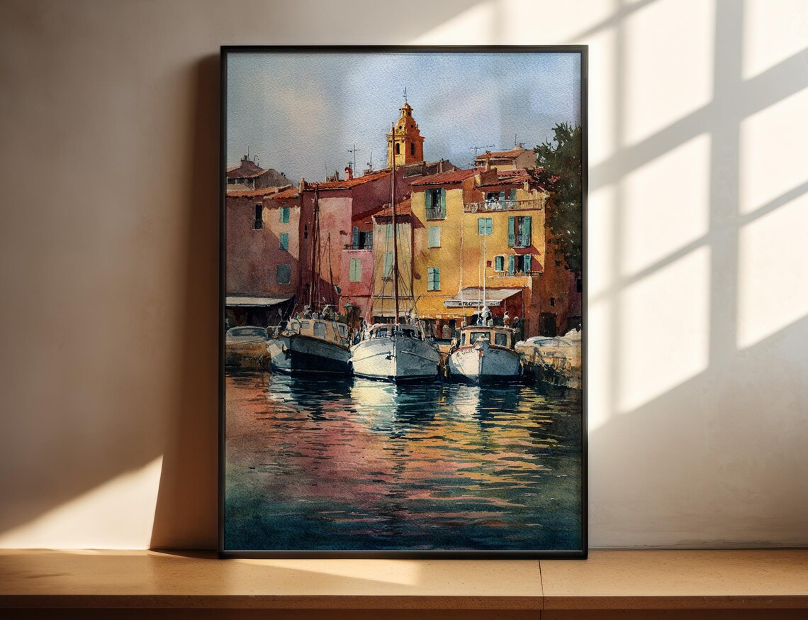 Saint-Tropez Watercolor Travel Poster, French Riviera
