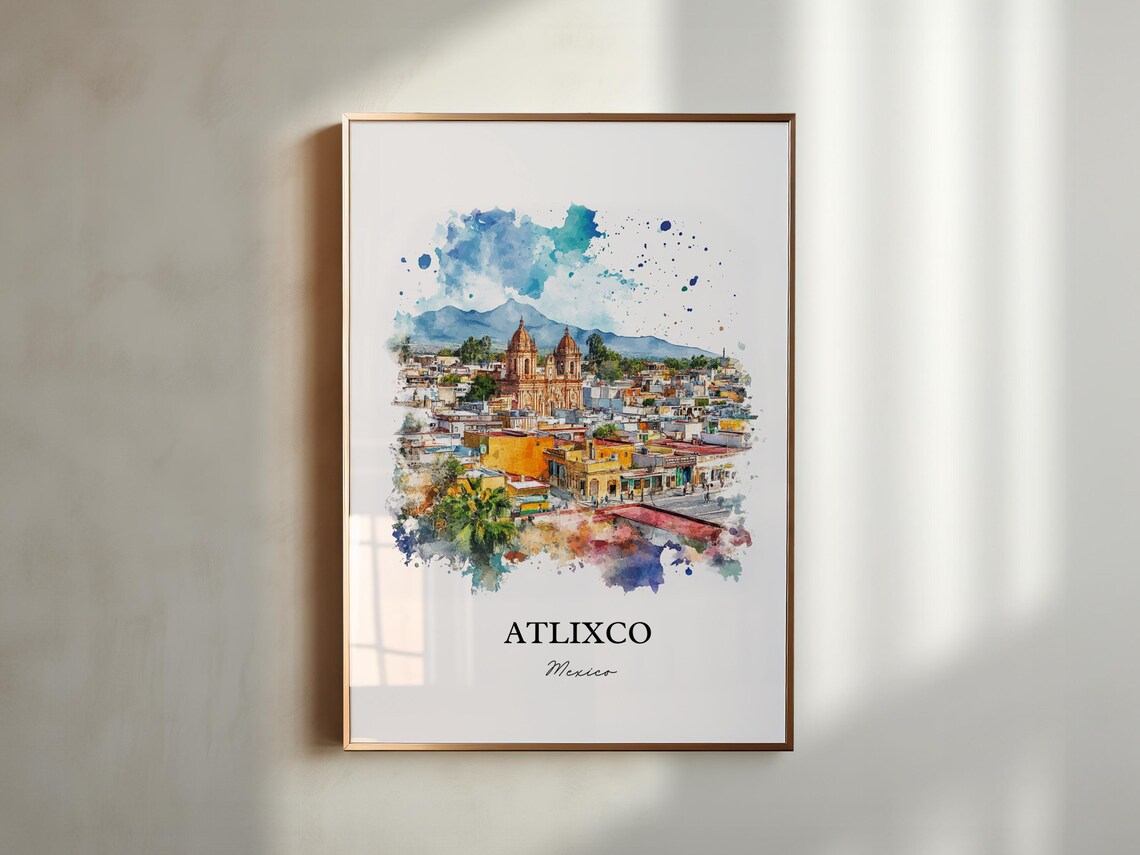 Atlixco Mexico Grand Volcano Church City Watercolor Travel Poster - Image 5