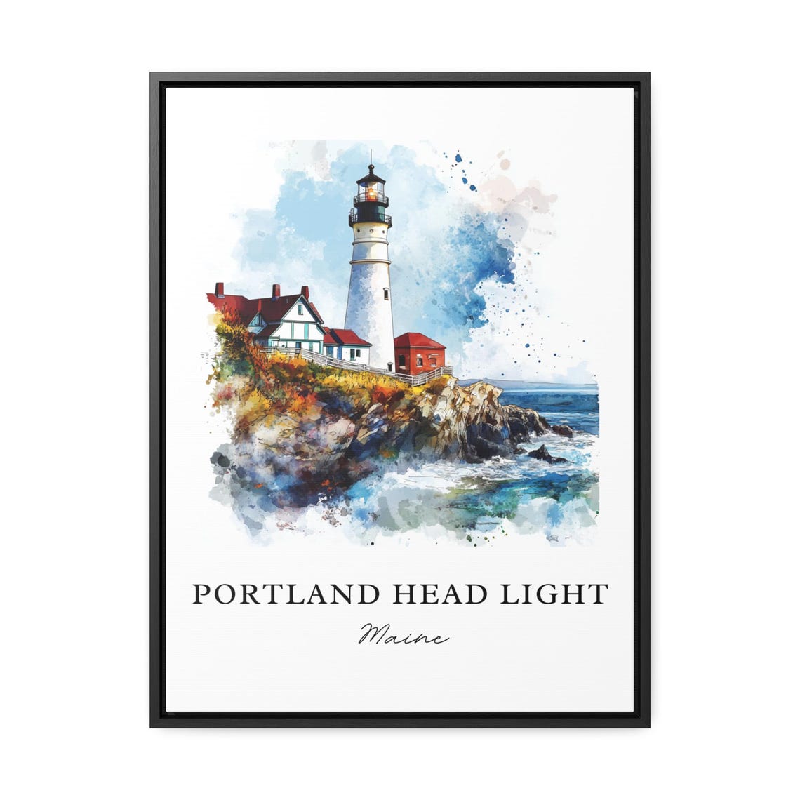 Portland Head Light Maine Lighthouse Coastal Watercolor Poster - Image 3