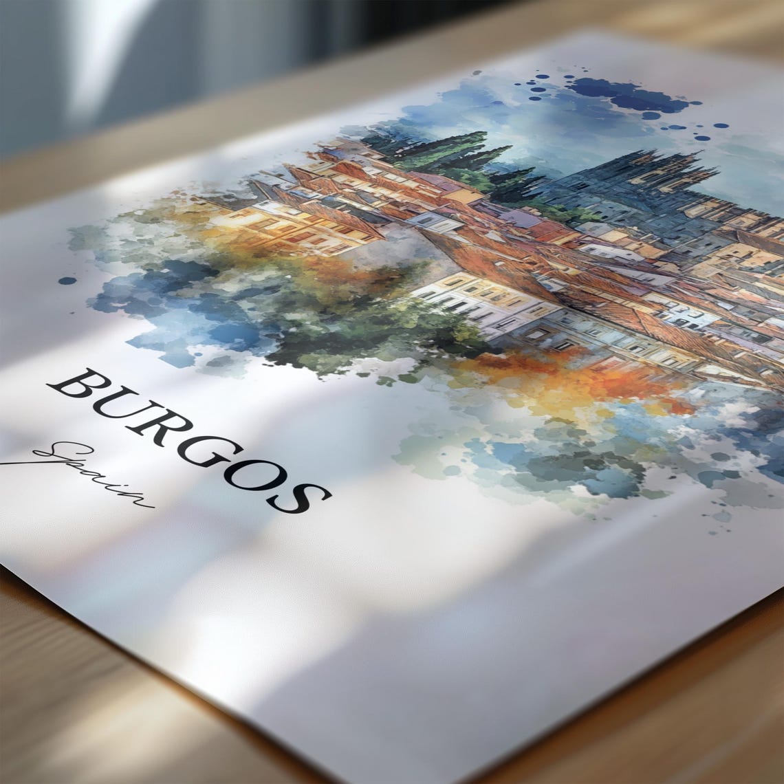 Burgos Spain Gothic Cathedral Rooftops Watercolor Travel Poster - Image 6
