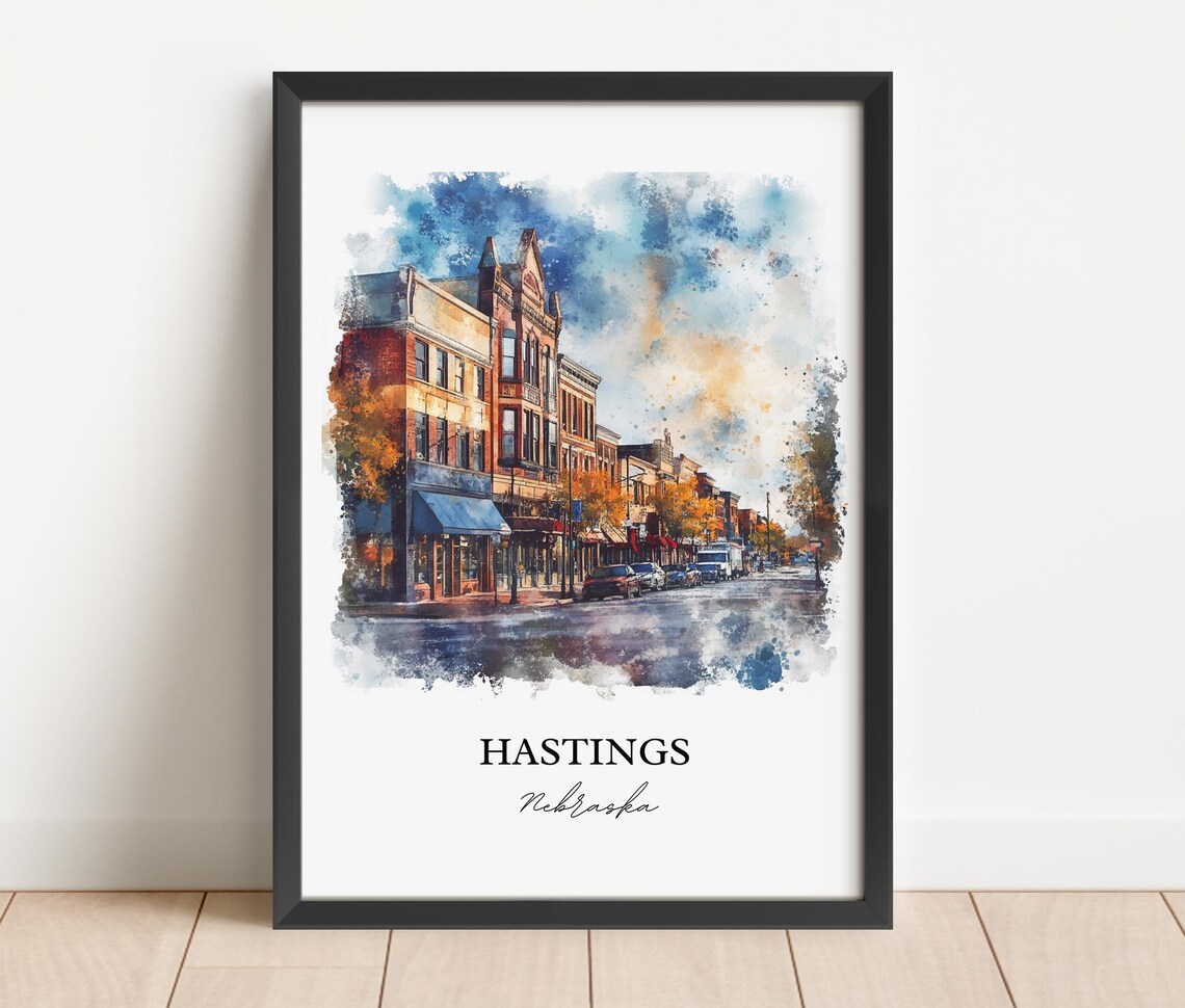 Hastings Nebraska Historic Downtown Street Watercolor Poster - Image 3