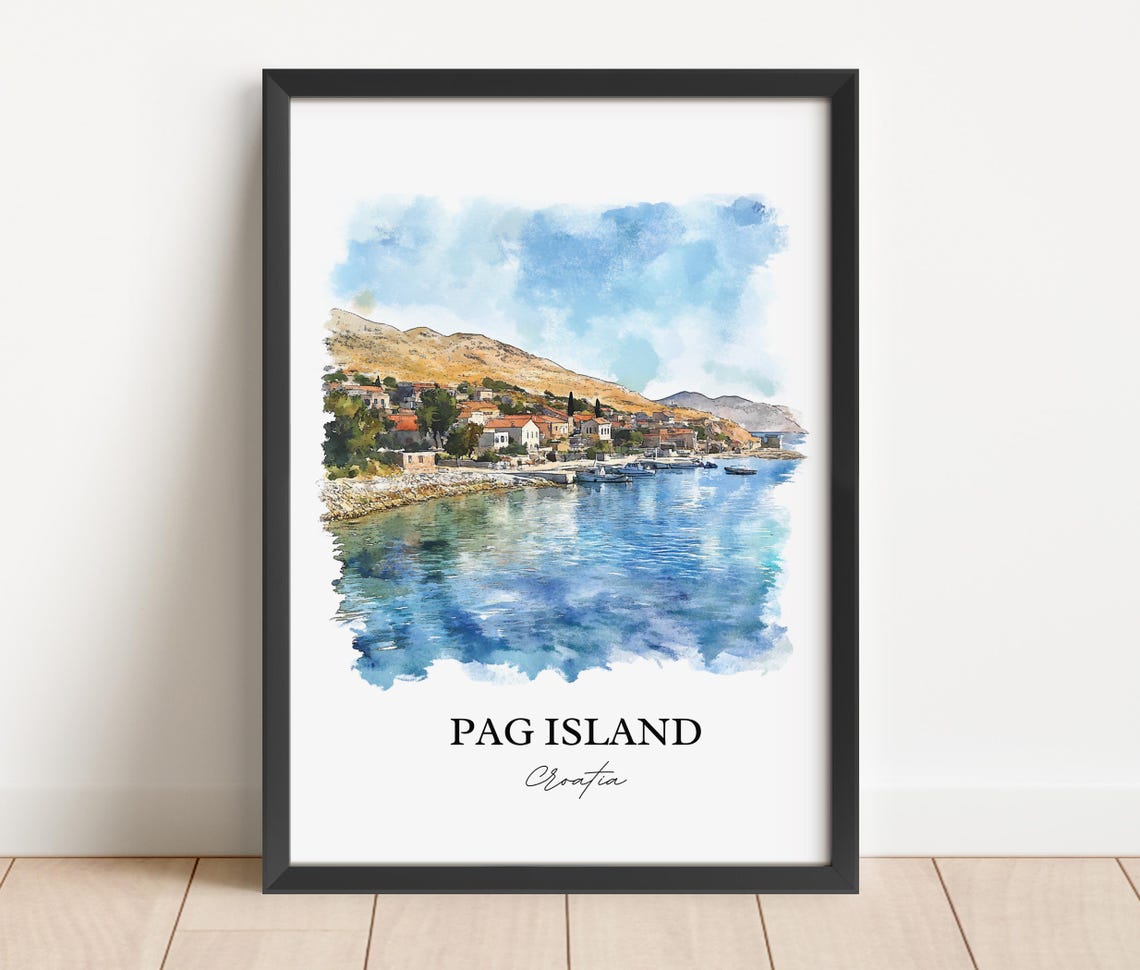 Pag Island Croatia Hillside Coastal Village Watercolor Poster - Image 2