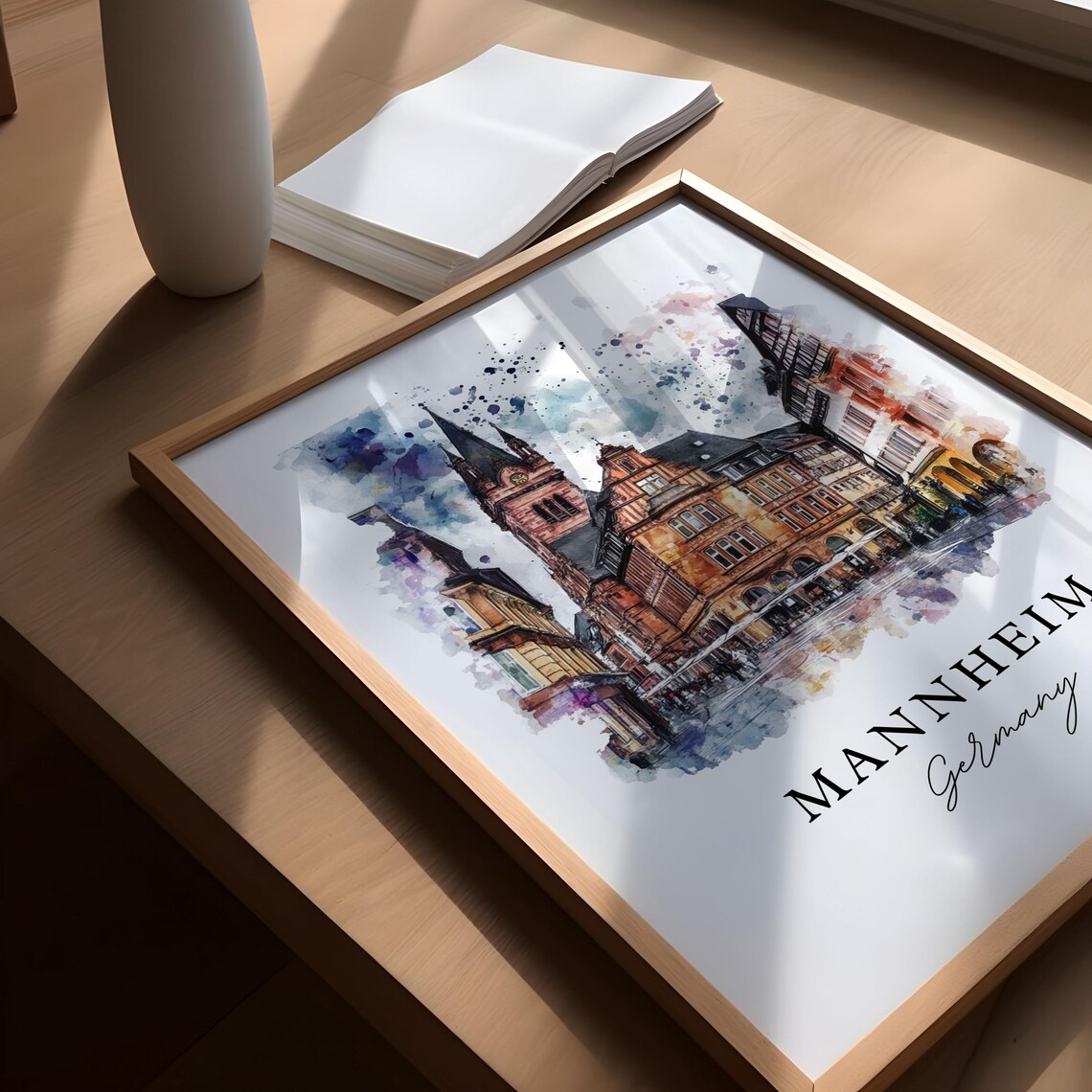 Mannheim Germany Historic Old Town Market Square Watercolor Poster - Image 5