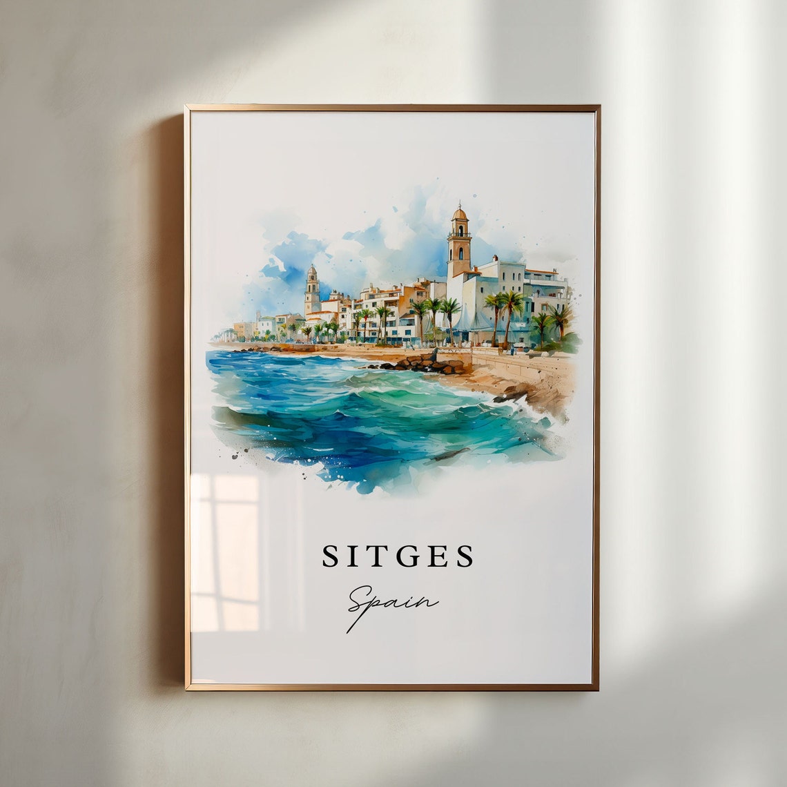 Sitges Spain Travel Poster, Custom Text Art Print