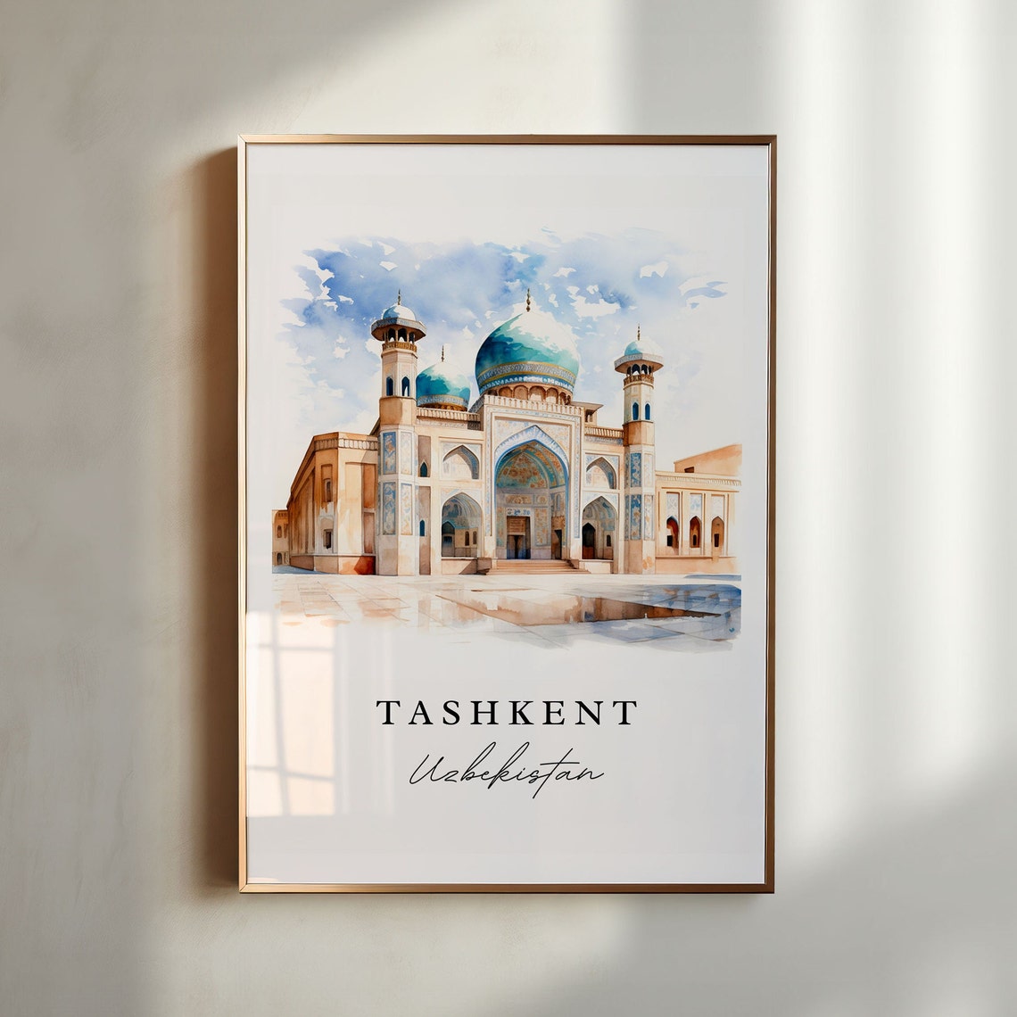 Tashkent Uzbekistan Watercolor Turquoise Dome Islamic Mosque Poster