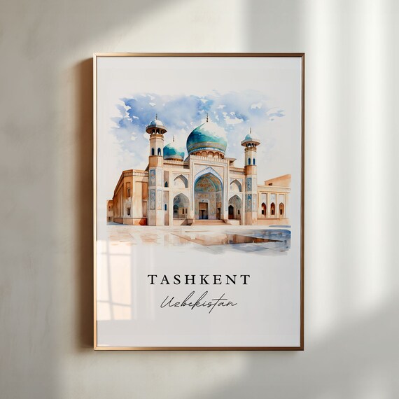 Tashkent Uzbekistan Watercolor Turquoise Dome Islamic Mosque Poster