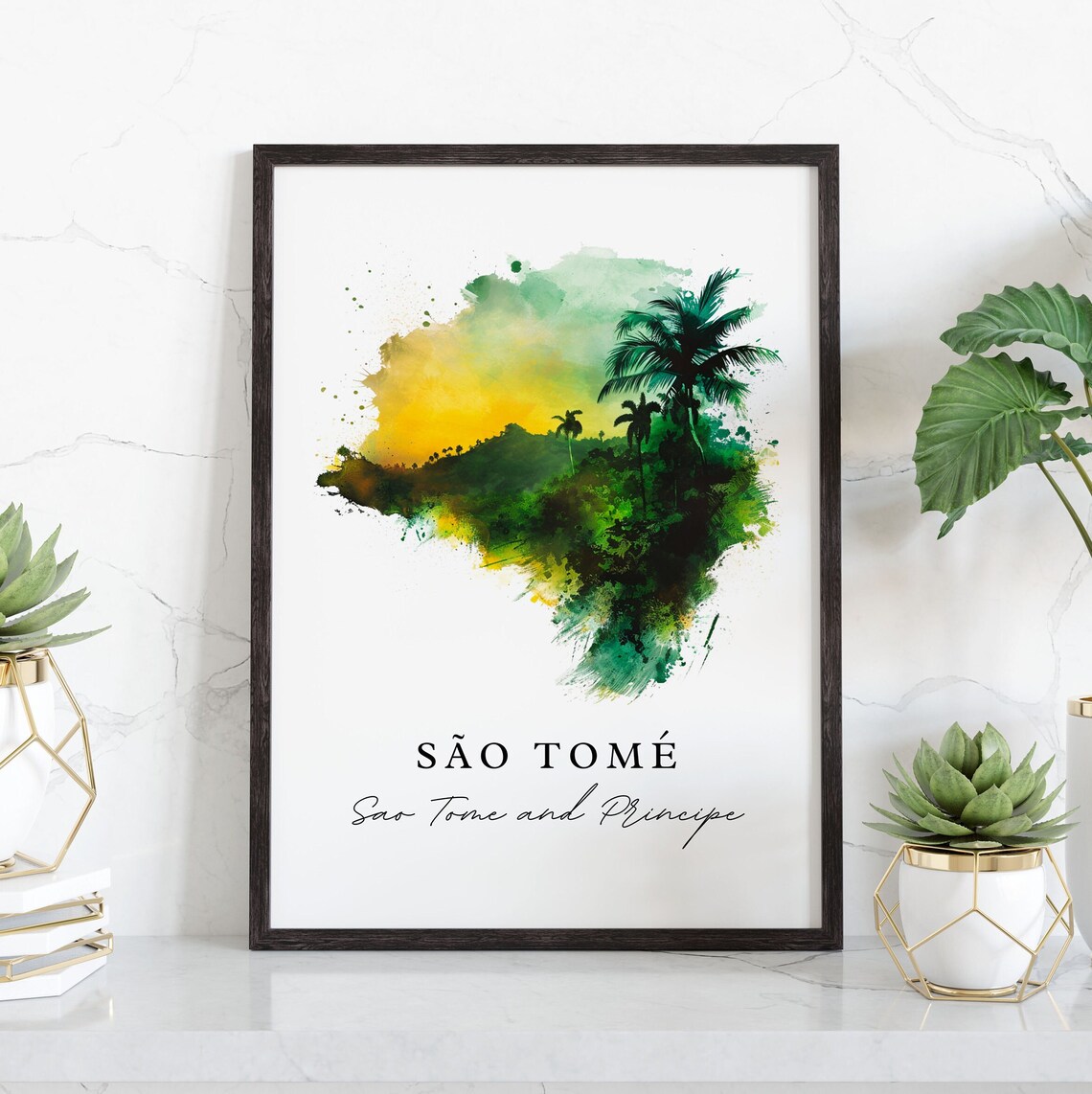 Sao Tome And Principe Palm Island Watercolor Tropical Poster - Image 4