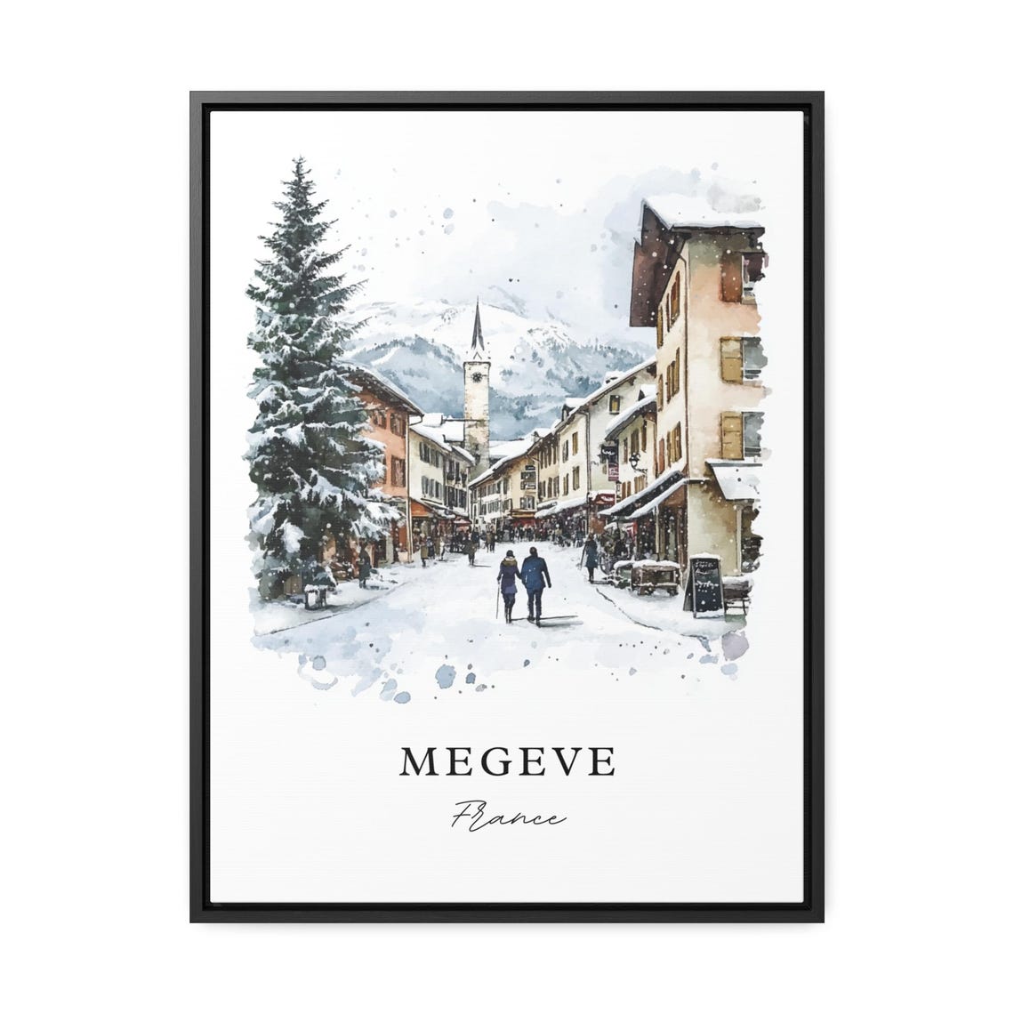 Megeve French Alps Winter Snow Village Watercolor Travel Poster - Image 2