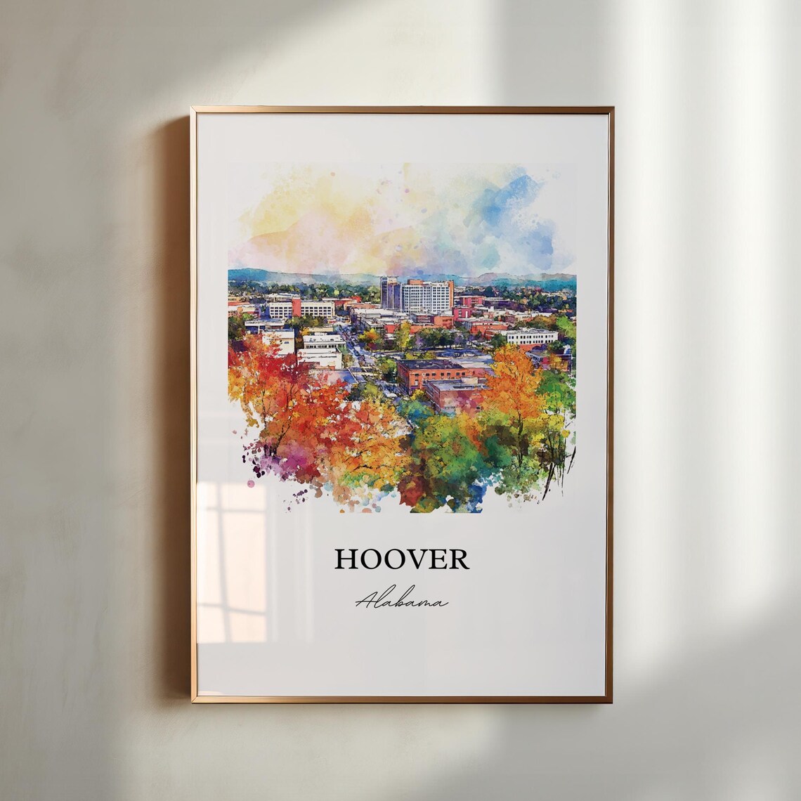 Hoover Alabama City Skyline Autumn Trees Cityscape Watercolor Poster