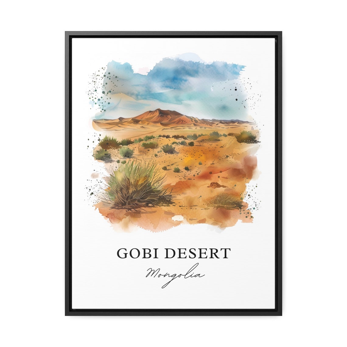 Gobi Desert Mongolia Dunes Steppe Watercolor Landscape Travel Poster - Image 3