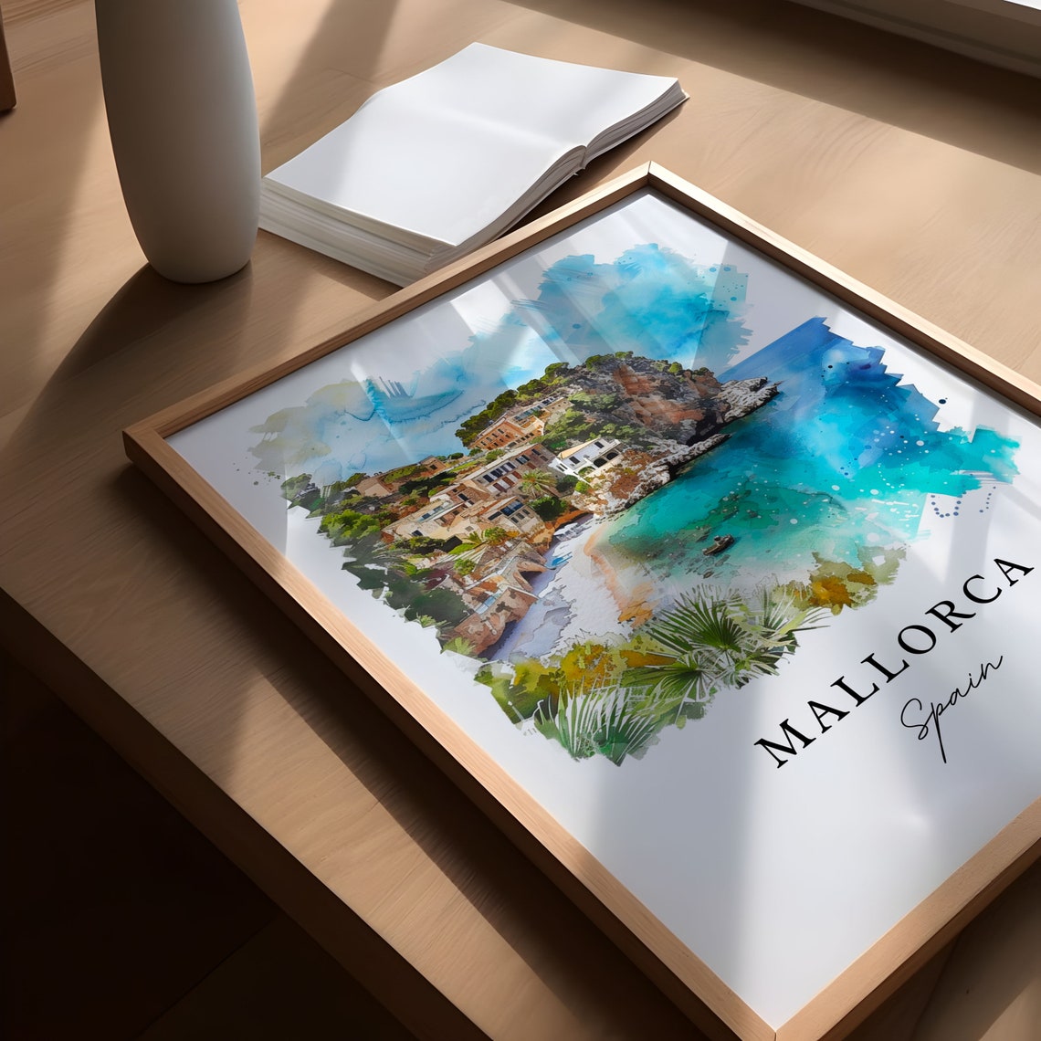 Mallorca Spain Watercolor Turquoise Cove Cliffs Beach Poster - Image 5