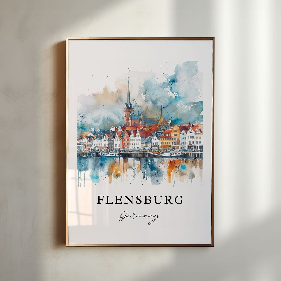 Flensburg Germany Watercolor Travel Poster, Art Print - Image 4