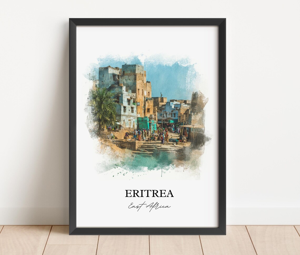 Eritrea East Africa Stone Town Market Watercolor Travel Poster - Image 4