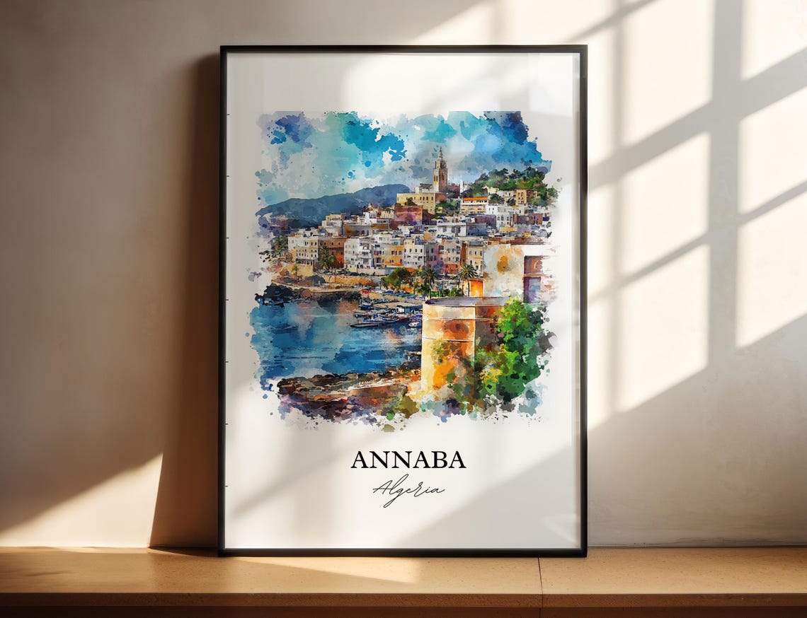 Annaba Algeria Watercolor Harbor Old Town Coastal Travel Poster
