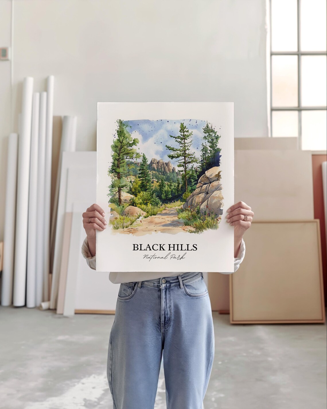 Black Hills South Dakota Scenic Forest Trail Watercolor Art Poster - Image 2