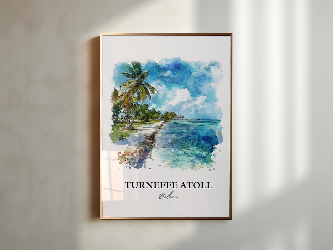 Turneffe Atoll Wall Art Belize Print Watercolor Gift Travel Poster Housewarming - Image 5