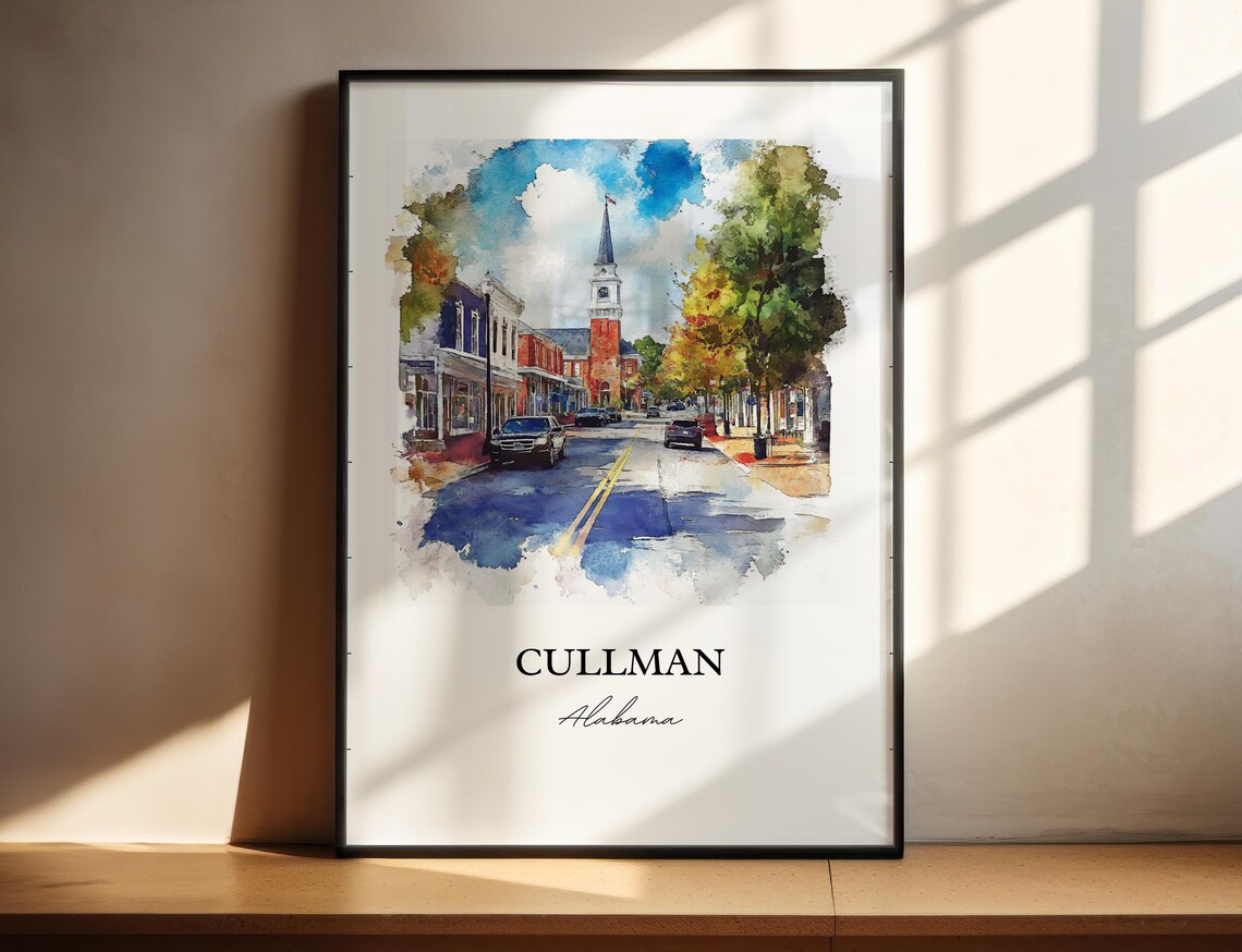 Cullman, Alabama Watercolor Travel Poster Print