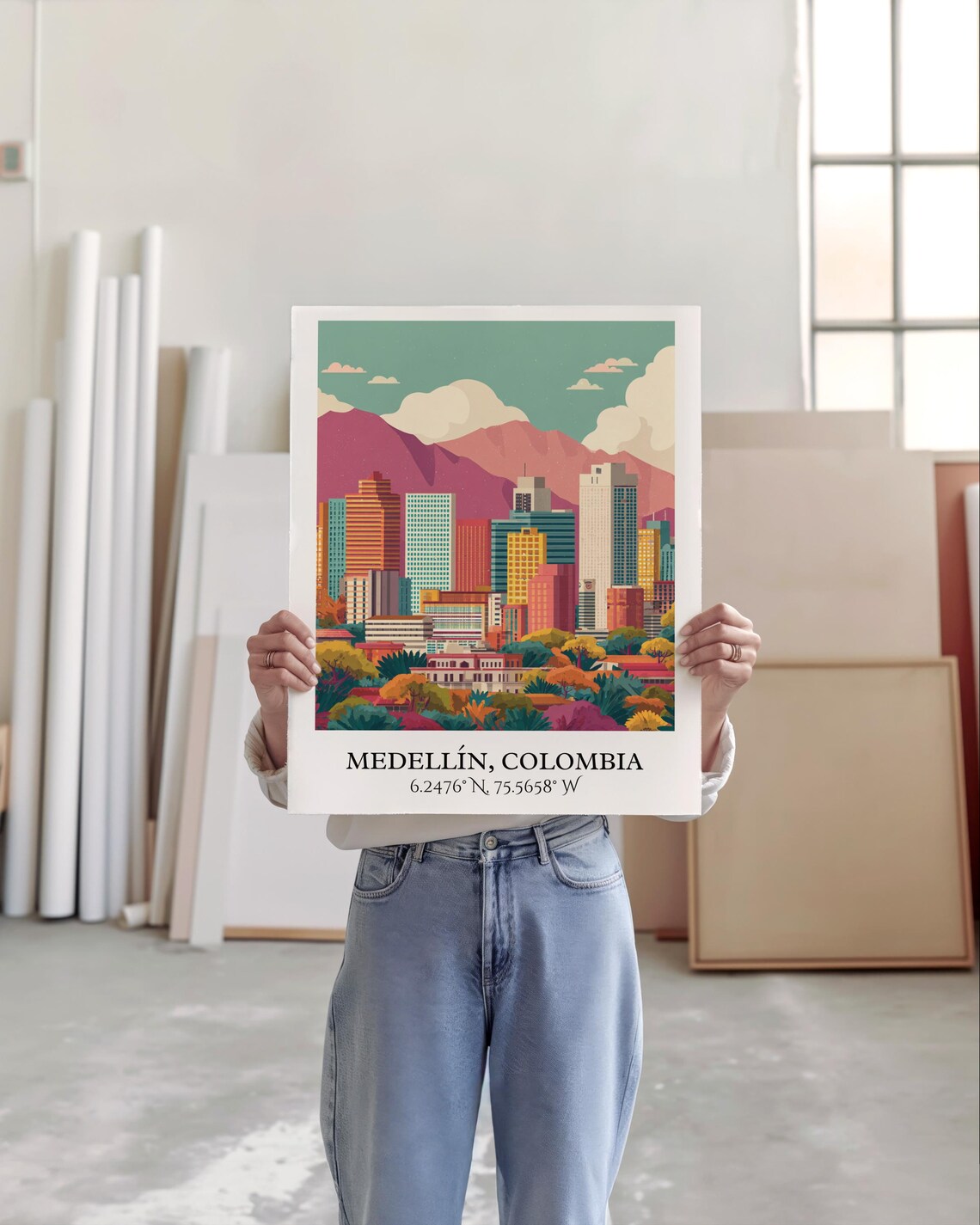 Medellin Colombia City Skyline Valley Mountains Retro Travel Poster - Image 5